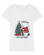 cu ursuleți si urări de Crăciun - Christmas love and light Tricou mânecă scurtă guler V Damă Evoker