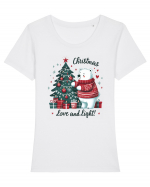 cu ursuleți si urări de Crăciun - Christmas love and light Tricou mânecă scurtă guler larg fitted Damă Expresser