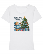 cu ursuleți si urări de Crăciun - Christmas magic is in the air Tricou mânecă scurtă guler larg fitted Damă Expresser