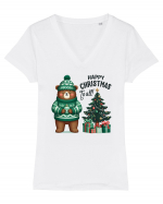 cu ursuleți si urări de Crăciun - Happy Christmas to all Tricou mânecă scurtă guler V Damă Evoker