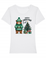 cu ursuleți si urări de Crăciun - Happy Christmas to all Tricou mânecă scurtă guler larg fitted Damă Expresser