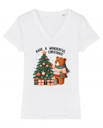 cu ursuleți si urări de Crăciun - Have a wonderful Christmas Tricou mânecă scurtă guler V Damă Evoker