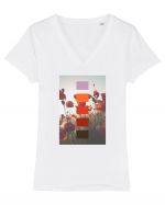 Poppy Field Tricou mânecă scurtă guler V Damă Evoker