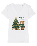 cu ursuleți si urări de Crăciun - Wishing you joy and peace Tricou mânecă scurtă guler V Damă Evoker