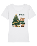 cu ursuleți si urări de Crăciun - Wishing you joy and peace Tricou mânecă scurtă guler larg fitted Damă Expresser