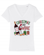 cu vin si umor de  Crăciun - Christmas and wine Tricou mânecă scurtă guler V Damă Evoker