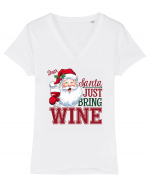 cu vin si umor de  Crăciun - Dear Santa just bring wine Tricou mânecă scurtă guler V Damă Evoker