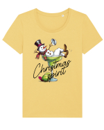 cu vin si umor de  Crăciun - Green Christmas Spirit Tricou mânecă scurtă guler larg fitted Damă Expresser