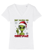 Crăciun extraterestru - Just waiting for Christmas Tricou mânecă scurtă guler V Damă Evoker