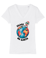 Crăciun extraterestru - Peace on Earth Tricou mânecă scurtă guler V Damă Evoker