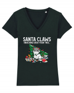 Santa Claws Knocking Over Your Tree Tricou mânecă scurtă guler V Damă Evoker