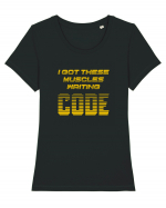 I GOT THESE MUSCLES WRITING CODE Tricou mânecă scurtă guler larg fitted Damă Expresser