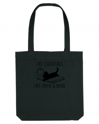 Cats Coffee and Books Black