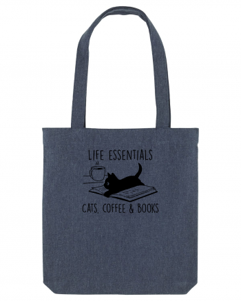 Cats Coffee and Books Midnight Blue