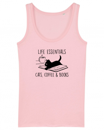 Cats Coffee and Books Cotton Pink