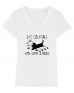 Cats Coffee and Books Tricou mânecă scurtă guler V Damă Evoker