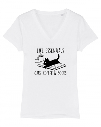 Cats Coffee and Books White