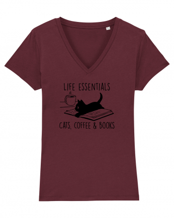 Cats Coffee and Books Burgundy