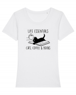 Cats Coffee and Books Tricou mânecă scurtă guler larg fitted Damă Expresser