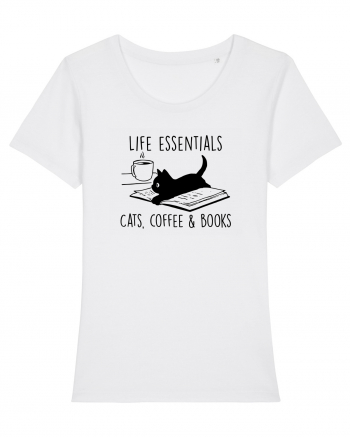 Cats Coffee and Books White