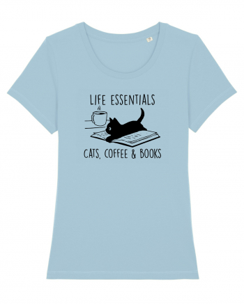 Cats Coffee and Books Sky Blue