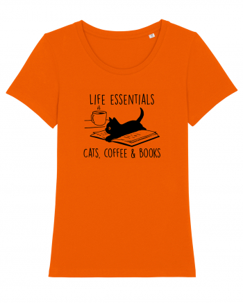 Cats Coffee and Books Bright Orange