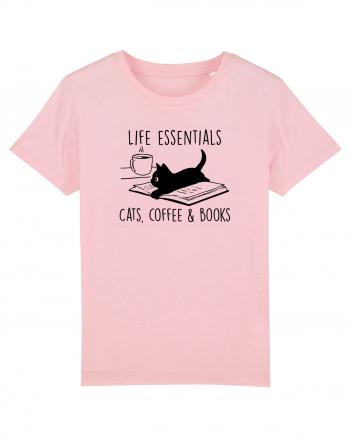 Cats Coffee and Books Cotton Pink