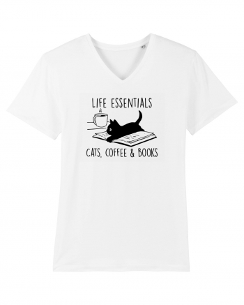 Cats Coffee and Books White