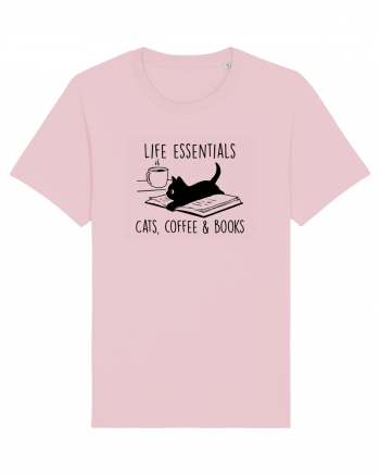 Cats Coffee and Books Cotton Pink