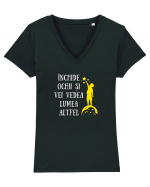 ÎNCHIDE OCHII CA SĂ VEZI LUMEA ALTFEL Tricou mânecă scurtă guler V Damă Evoker