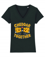 Cheddar Together | Cute Cheese Couple Tricou mânecă scurtă guler V Damă Evoker