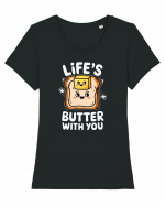 Life's Butter With You | Funny Toast Pun Tricou mânecă scurtă guler larg fitted Damă Expresser