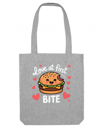 Love At First Bite | Cute Hamburger Pun Heather Grey