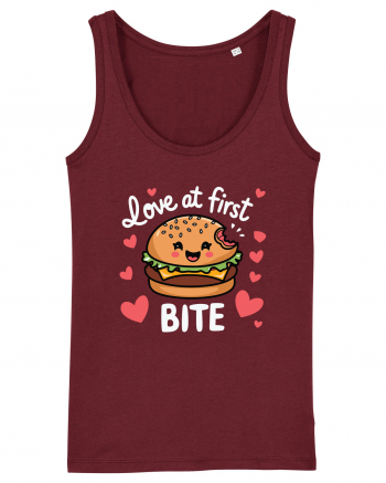 Love At First Bite | Cute Hamburger Pun Burgundy