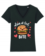 Love At First Bite | Cute Hamburger Pun Tricou mânecă scurtă guler V Damă Evoker