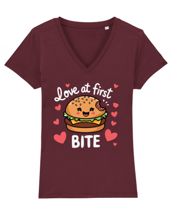 Love At First Bite | Cute Hamburger Pun Burgundy