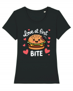 Love At First Bite | Cute Hamburger Pun Tricou mânecă scurtă guler larg fitted Damă Expresser