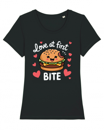 Love At First Bite | Cute Hamburger Pun Black