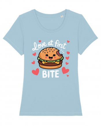 Love At First Bite | Cute Hamburger Pun Sky Blue