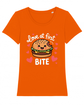 Love At First Bite | Cute Hamburger Pun Bright Orange