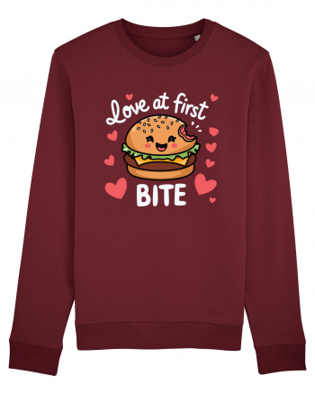 Love At First Bite | Cute Hamburger Pun Burgundy