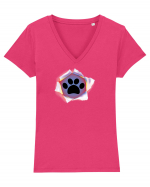 Dog footprint Tricou mânecă scurtă guler V Damă Evoker