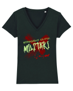 STRAIGHT OUTTA MILITARI- DIN MILITARI Tricou mânecă scurtă guler V Damă Evoker