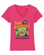 De concediu - Sunt in vacanta, răspund doar naturii Tricou mânecă scurtă guler V Damă Evoker