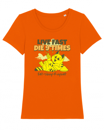 Cu pisici- funny cat, live fast, die 9 times Bright Orange