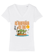 Naufragiat - Aș naufragia cu tine  Tricou mânecă scurtă guler V Damă Evoker