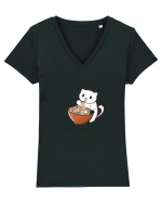 Ramen cat  Tricou mânecă scurtă guler V Damă Evoker