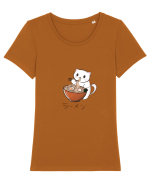 Ramen cat  Tricou mânecă scurtă guler larg fitted Damă Expresser
