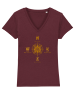 BUSOLA -  COMPASS - NOWHERE EVERYWHERE SOMEWHERE WHO KNOWS 6 Tricou mânecă scurtă guler V Damă Evoker