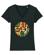 GEOMETRIC FLORAL - TRADITIONAL AFRICAN  Tricou mânecă scurtă guler V Damă Evoker